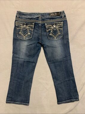 MISS CHIC USA Women's Capri Cropped Denim Blue Jeans Bling Size 13